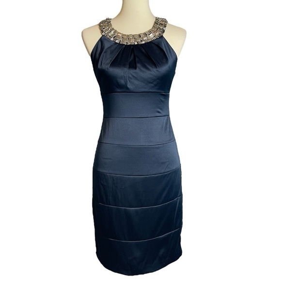 NWT B. Smart Navy Sleeveless Dress w/ Silver Beaded Collar - Size 9/10 (Juniors) - Picture 1 of 14